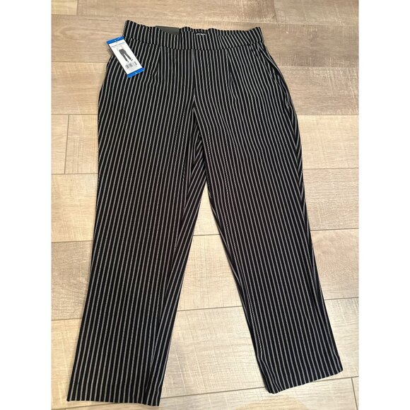 Hilary Radley Womens Black & White Striped Tummy Control Pants L NEW - Picture 1 of 8